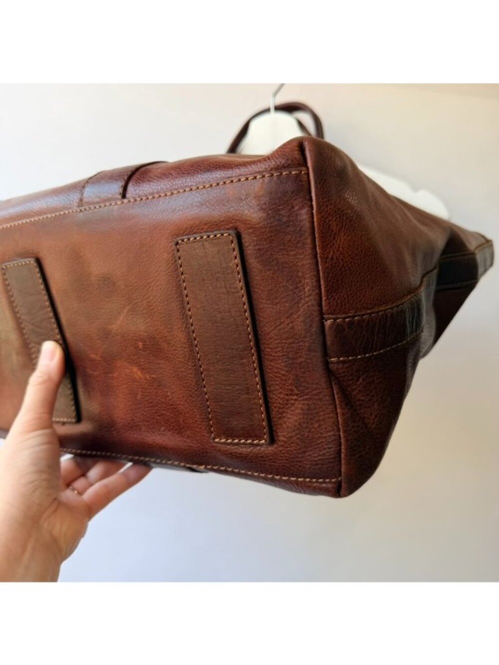 Frye Sylvia Large Travel Tote Handbag Brown Leather - Picture 7 of 14